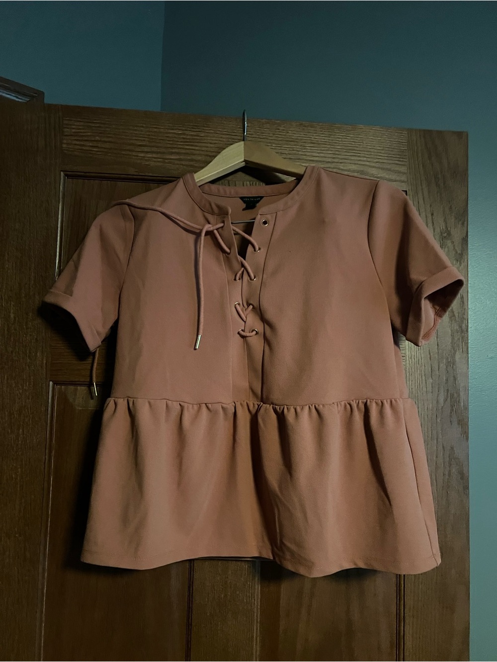 Ann Taylor Lace-Up Peplum Top - Dusty Rose